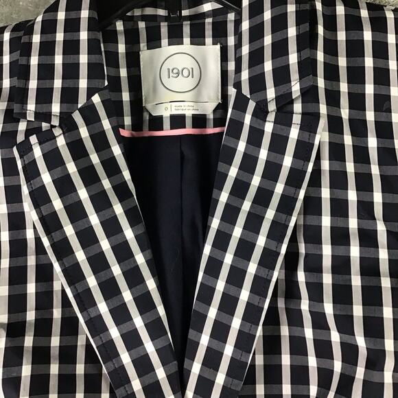 1901 Women’s Size 0 Black White Gingham Check Single Button Cotton Blazer - Picture 10 of 15